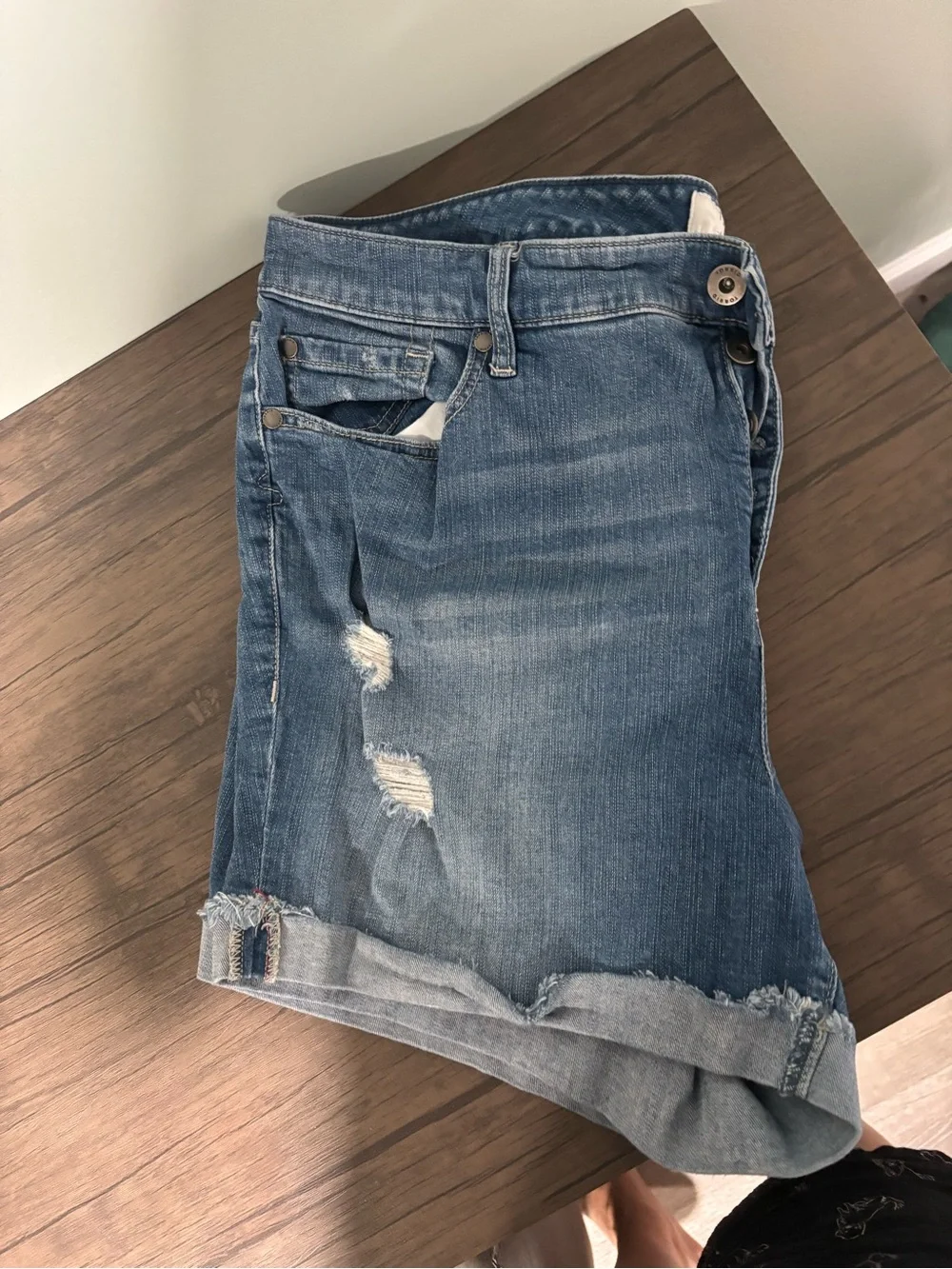 torrid Button-Fly Distressed Jean Shorts in Blue
